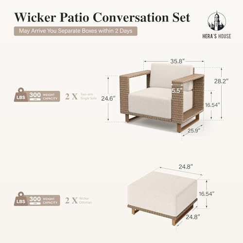 HERA'S HOUSE 4-Piece Patio Furniture Set with 10" Thick Cushions, Beige