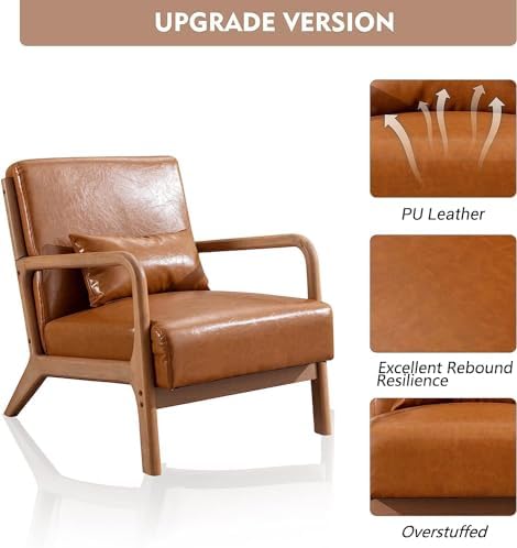 ANJ Mid Century Modern Accent Chairs Set of 2, PU Leather Reading Chair with Solid Wood Frame, Easy Assembly Armchair for Living Room