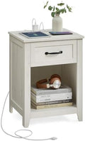VASAGLE Farmhouse Wood Nightstands with Charging Station