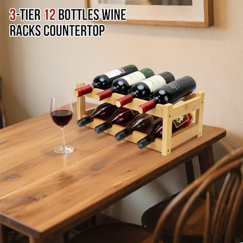 Bamboo Wine Rack, 2-Tier 8 Bottles Wine Storage Cabinet Shelf