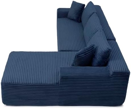 105-Inch L-Shaped Right Facing Corner Compressed Sofa Modular Sectional Boneless Cloud Sofa Floor Foam Couch with Chaise Lounge, Corduroy Corner Boneless Cloud Couch