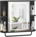 MAHANCRIS Bathroom Wall Cabinet with Mirror, Mirrored Medicine Cabinet with 3 Colors LED Light and 4 Open Shelves, Wall Mounted Storage Cabinets with Adjustable Shelf, 24.7"L x 6.7"W x 26.7"H, Black