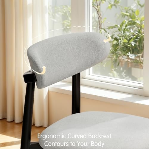 CHUN YI Dining Chairs Set of 6, Upholstered Solid Wood Dining Room Chairs, Mid Century Modern Fabric Kitchen Chairs with Ergonomic Curved Back, Gray (Only Chairs)