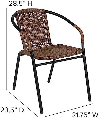 Flash Furniture Lila Modern Rattan Indoor/Outdoor Stackable Dining Chairs, Stacking Rattan Bistro Chairs for Patio or Restaurant, Set of 4, Brown