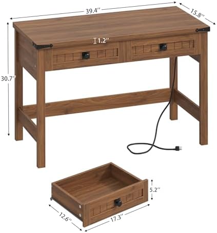 39 Inch Farmhouse Small Computer Desk with Drawers for Bedroom, Home Office