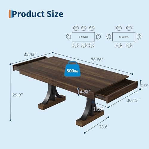 Garvee Farmhouse Dining Table for 6-8, 71-Inch Dining Table