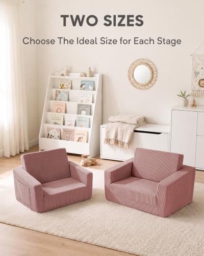 2-in-1 Kids Chair and Couch, Larger Cozy Corduroy Kids Sofa, Pink
