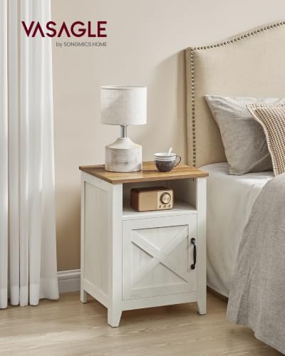 VASAGLE Farmhouse Nightstand with Barn Door, Bedside Table, Set of 2