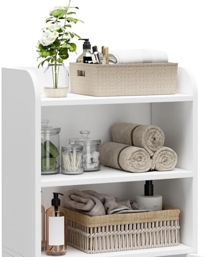 Homhedy Small Bathroom Storage Cabinet, Toilet Paper Storage Cabinet | Bathroom Floor Cabinet with Doors and Shelves, Bathroom Organizers for Small Spaces, 7.9" D x 14.6" W x 31" H, White