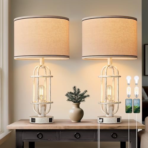 Reaketon 22.3” Vintage Table Lamps for Living Room Set of 2, Antique White