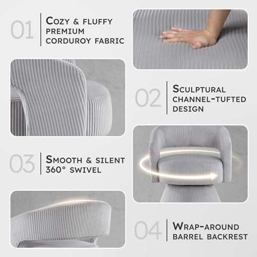 Lexicon Modern Comfy Corduroy 360 Degree Swivel Accent Chair, Gray
