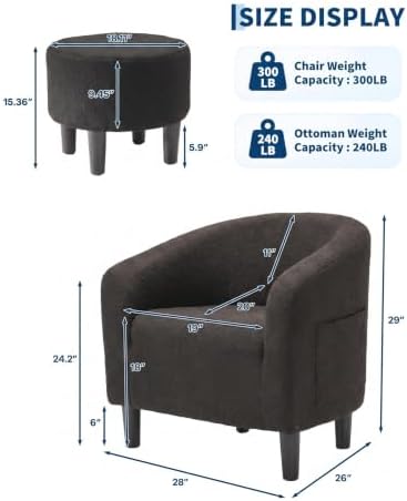 GarveeHome Accent Chair with Ottoman, Boucle Barrel Armchair, Modern Club Chair with Stool for Bedroom Reading Room, Stylish Corner Chair, Black