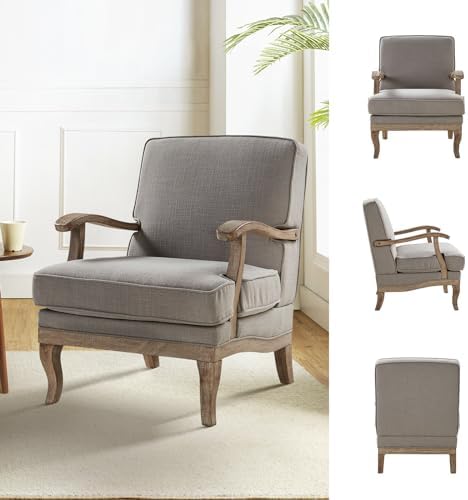 HULALA HOME Mid-Century Modern Accent Chair, Upholstered Lounge Arm Chair with Solid Wood Legs and Armrest, Removable Cushion Comfy Retro Reading Armchair for Living Room, Bedroom, Balcony, Grey