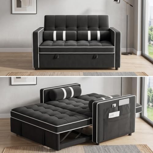 Marsail Futon Sleeper Sofa Bed, Convertible Pull Out Couch, Jet Black