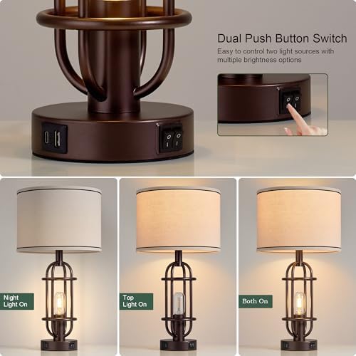 Reaketon Farmhouse Table Lamps for Living Room Set of 2, Oil Rubbed Bronze