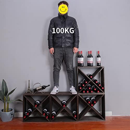 Wine Rack Cabinet countertop Wooden Stackable Storage Retro Cube freestanding Floor Wine Bottle Holder Stand(96BottleBlack)