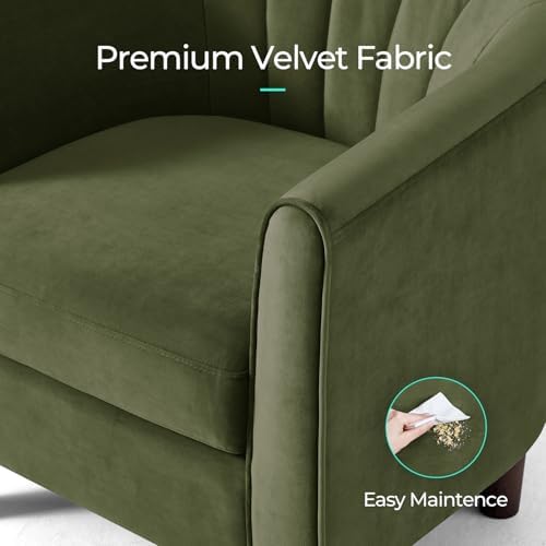 LINSY Accent Chair with Ottoman, Modern Barrel Chair Small Armchair Reading Chair with Footrest, Comfy Round Arms Chair for Living Room Bedroom Reading Room, Velvet, Olive Green