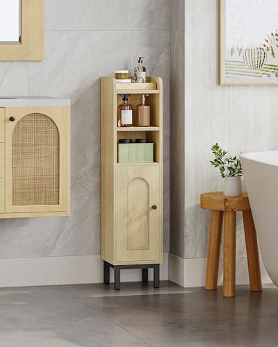 Hzuaneri Bathroom Storage Cabinet, Small Corner Floor Cabinet | Narrow Toilet Paper Holder, Bathroom Organizer with Adjustable Shelf, 2 Doors, for Small Spaces, Yellow BC08202B