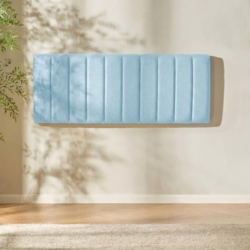 Nestl Upholstered King Headboard - Easy Assemble Channel Stitched Headboard King Size Bed - Wall Mounted Headboards with 3D Soundproof Wall Panels Peel & Stick Floating Headboards, 08-Ice Blue