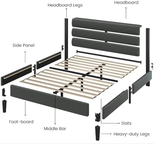 Fluest Full Bed Frame, Platform Bed Frame with Velvet Upholstered Headboard, No Box Spring Needed, Sturdy Metal Support, Noise Free, Easy Assembly, Modern Bedroom Furniture, Grey