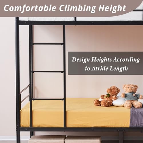 Karl home Metal Bunk Bed Twin Over Twin with Built-in Ladder, Black