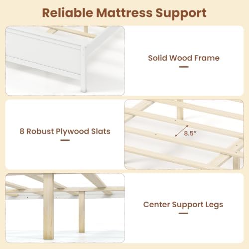 GIANTEX Queen Size Wooden Bed Frame with Headboard, Wood Slat Support