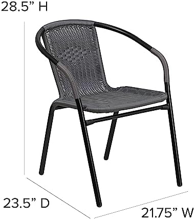 Flash Furniture Lila Modern Rattan Indoor/Outdoor Stackable Dining Chairs, Stacking Rattan Bistro Chairs for Patio or Restaurant, Set of 4, Gray