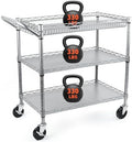 BolDuck Heavy Duty Utility Cart, 990Lbs Capacity 3 Tier Rolling Carts with Wheels, Kitchen Cart on Wheels with Storage, Commercial Grade Metal Serving Carts with Wire Shelving &Handle Bar, Silver