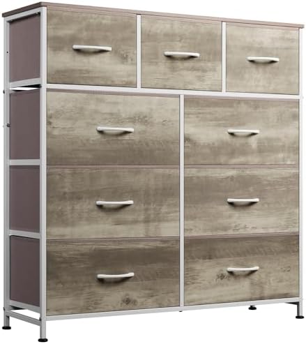 WLIVE Tall Dresser for Bedroom, 9 Drawer Chest of Drawers, Greige