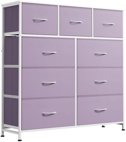 WLIVE Tall Dresser for Bedroom, 9 Drawer Chest of Drawers, Purple