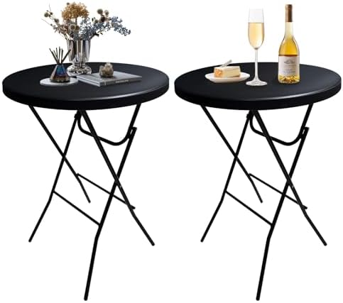 GUAGUA 32inch Folding Cocktail Tables, Bar Height, 2 Pack, Black