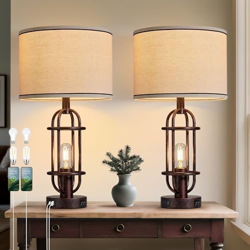 Reaketon 22.3”Farmhouse Table Lamps for Living Room, Bedroom Lamps Set of 2