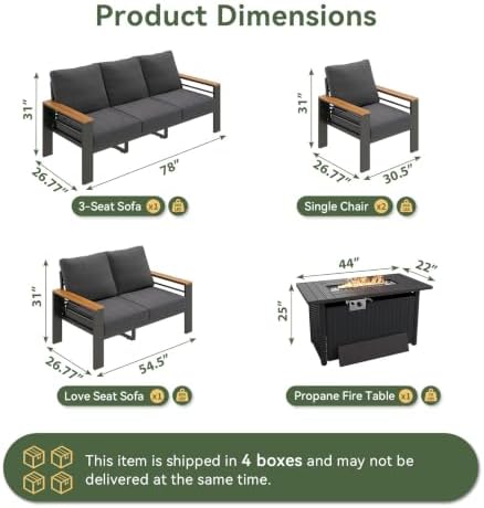 Aoxun Patio Furniture Set, Aluminum Outdoor Furniture with Fire Pit Table