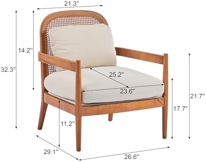 Christopher Knight Home Nadine Accent Chairs Set of 2, Wooden Club Chair, Rattan Open Back Armchair, Accent Reading Sofa Chair with Cushions, Club Chairs Set of 2 for Living Room Bedroom, Beige+Teak