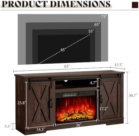AMERLIFE Fireplace TV Stand with Sliding Barn Door for TVs up to 75"
