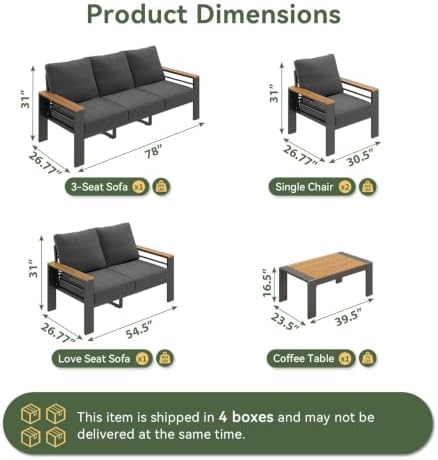 Aoxun Patio Furniture Set, Aluminum Outdoor Furniture with Oversized Seats