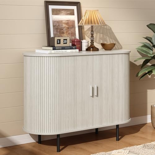 ONBRILL 40" Sideboard Buffet Cabinet with Sliding Door, Natural White