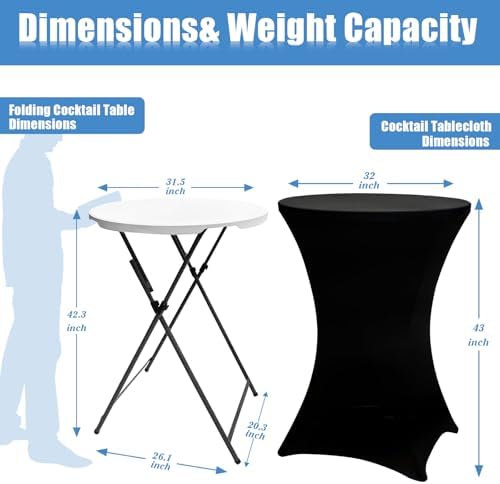 2 Sets 32in Folding Cocktail Tables+Black Cocktail Table Covers