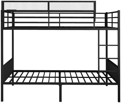 Queen Over Queen Metal Bunk Bed with Storage Shelf & USB Charging