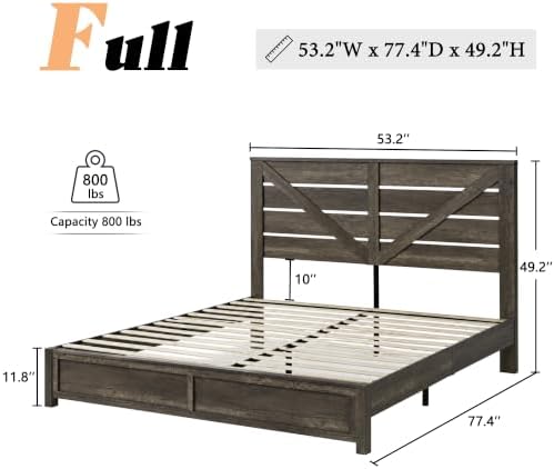 AMERLIFE 5-Piece Farmhouse Bedroom Set, Full Bed Frame & Dresser, Grey