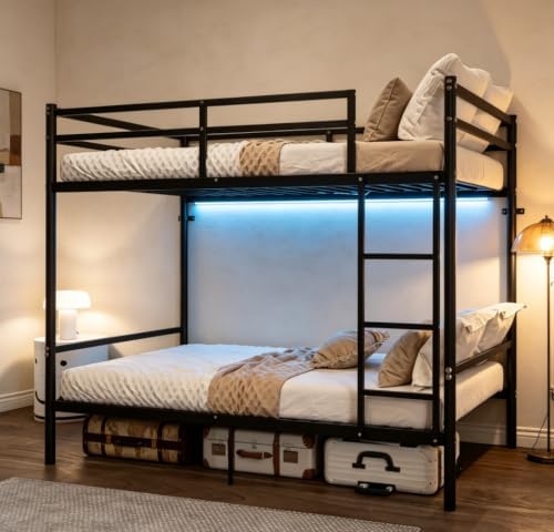 Bellemave Twin Over Twin Bunk Beds, Metal Bunk Bed Frame with Ladder and Guardrail for Kids, Adults, Black