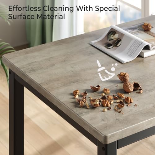 Tatub Dining Table Set for 4, 3-Piece Kitchen Table with 2 Benches, Space-Saving Dining Room Set for Breakfast Nook and Small Spaces, Grey