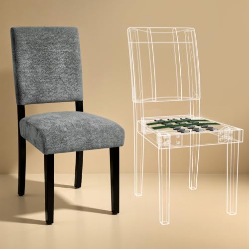 HOMYZOO Dining Chairs Set of 2, Upholstered Dining Room Chairs with Padded Seat & Solid Wood Legs, Modern Farmhouse Kitchen Chairs for Living Room/Restaurant/Cafe, Chenille Dark Gray
