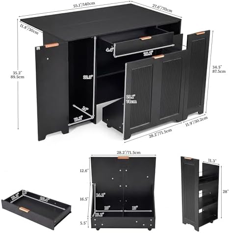 YITAHOME Expandable Kitchen Island with Hidden Trash Cabinet