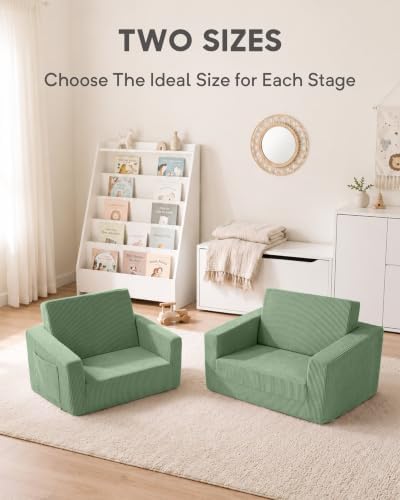 2-in-1 Kids Chair and Couch, Larger Cozy Corduroy Kids Sofa, Green