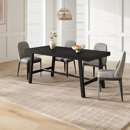 Garvee 63" Rustic Dining Table, Metal Leg Kitchen Table, Black