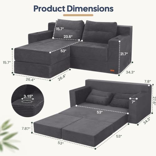 COMAX Futon Sofa Bed, Convertible Sofa Bed, Folding Boneless Couches