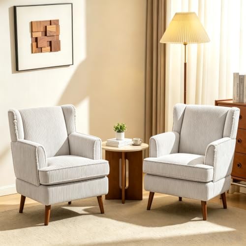VINGLI 26" Wingback Accent Chair Set of 2, Corduroy Armchair for Apartment