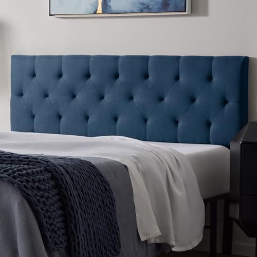 Lucid Mid-Rise Upholstered Headboard - Diamond Tufted - Padded Polyester - Adjustable Height from 34” to 46” - Easy Assembly - Bed Frame or Wall Mount - Sturdy - Cobalt - King / Cal King Size
