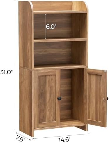 Homhedy Small Bathroom Storage Cabinet, Toilet Paper Storage Cabinet | Bathroom Floor Cabinet with Doors and Shelves, Bathroom Organizers for Small Spaces, 7.9"D x 14.6"W x 31"H, Rustic Walnut
